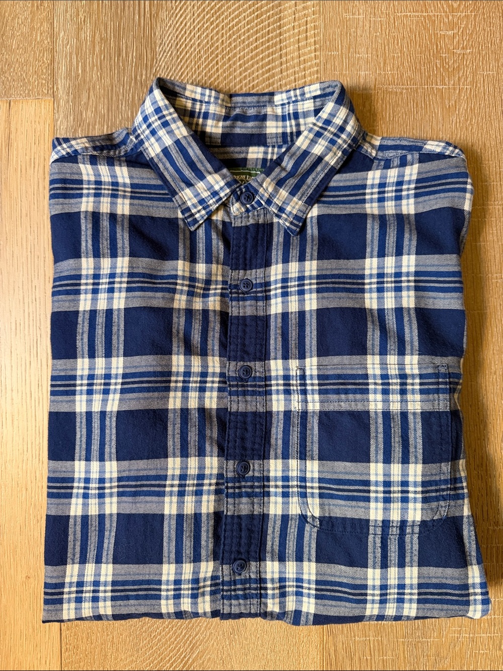 American Eagle Outfitters Navy and Cream Plaid Button-Down Shirt - Men